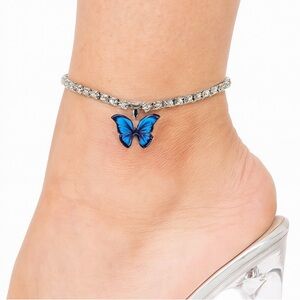 Blue Butterfly Bling Anklet